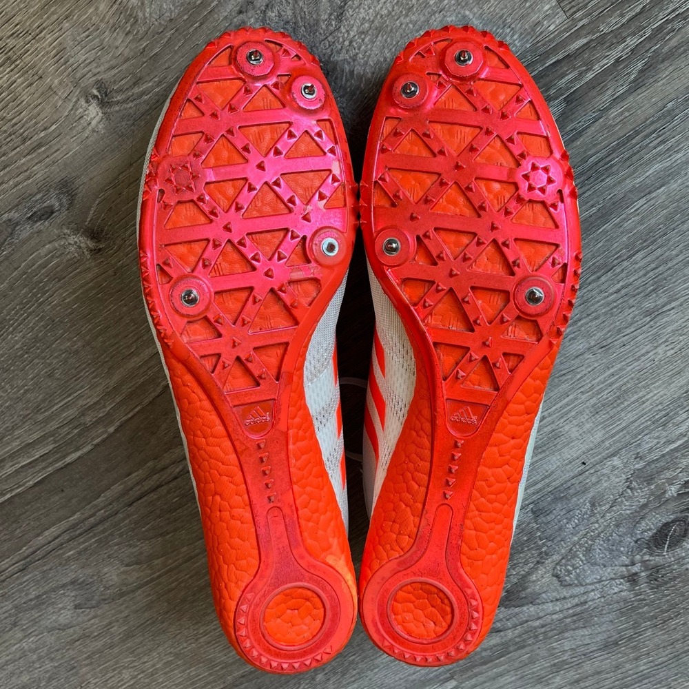 Adidas Adizero Avanti Track Spikes White Orange Mens 13 UK 12.5 FR 48 - Picture 7 of 8